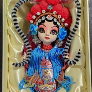 Traditional Chinese Opera Doll with Red and Blue Costume